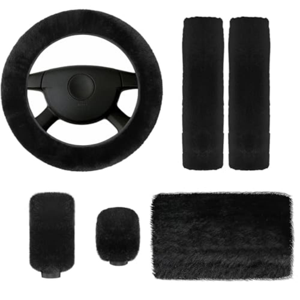 6Pcs/Set Soft Fluffy Car Steering Wheel Cover Seat Belt Shoulder Pads Warm Gear Shift Cover Car Accessory Winter