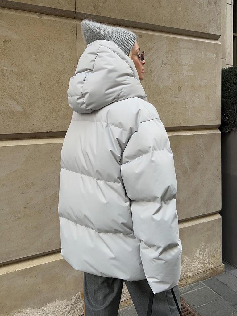Women's 2024 Winter Hooded Cotton Jacket - Solid Color, Loose Fit, European & American Style