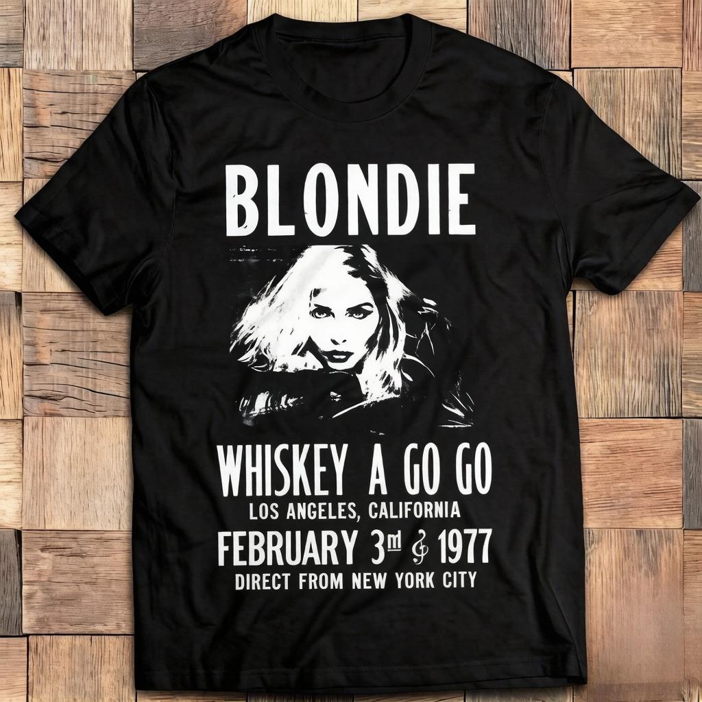Blondie Whiskey A Go Go Concert in LA Poster TShirt Debbie Harry Chris Stein Shirt Unisex Women Summer Crew Neck Cotton Tee L