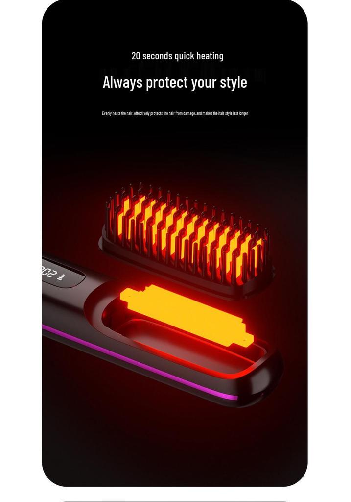 Wireless LCD Hair Straightening Comb with Negative Ion Technology - Portable, Non-Damaging Electric Comb for Safe Hair Styling