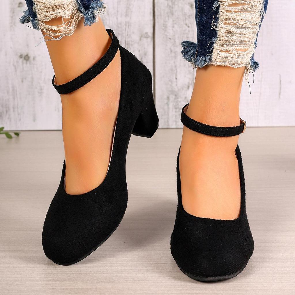 2026 Spring/Fall European American Plus Size Chunky Heel Buckle High Heels Women's Fashion Shoes