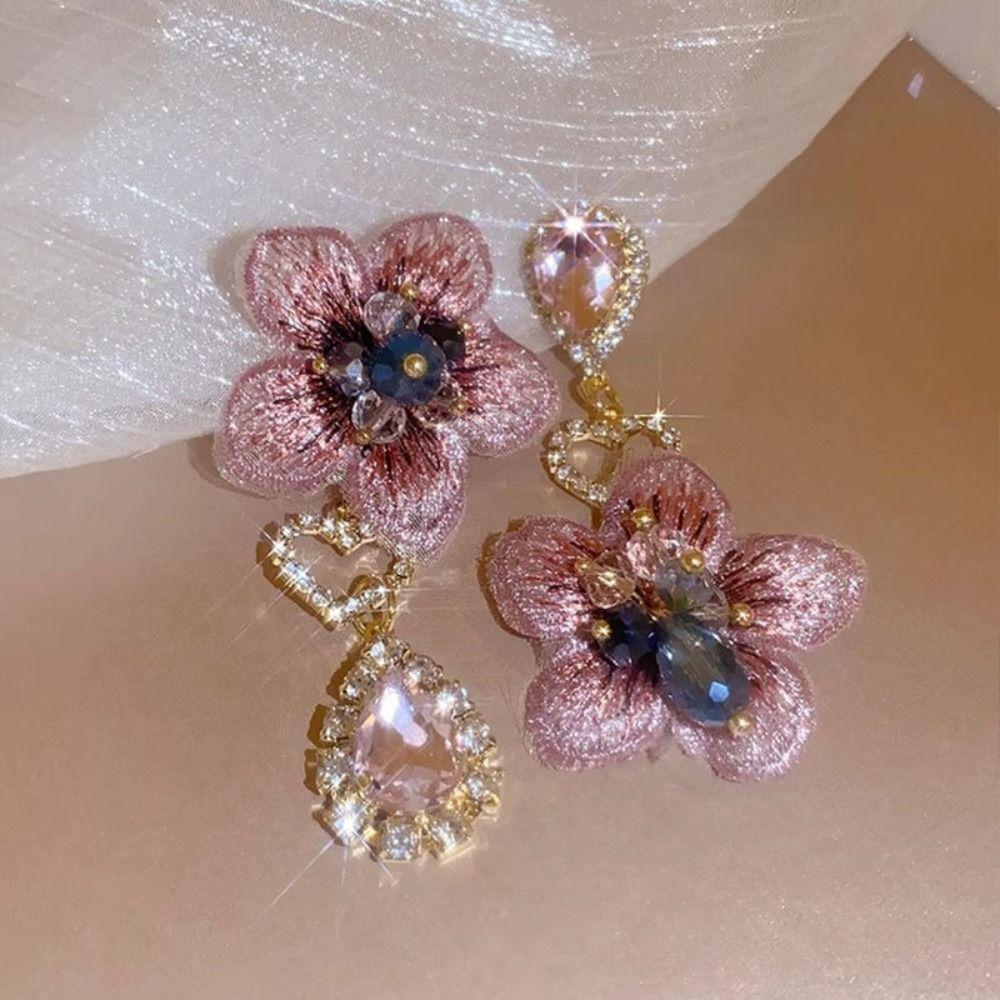 Exquisite Flower Drop Earrings Crystal Vintage Earrings Fashion Flower Rhinestone Earrings  Party