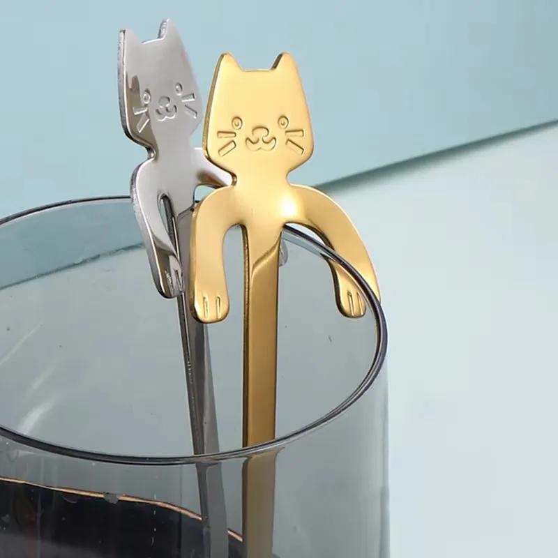 1pc Stainless Steel Creative Cat Shaped Coffee Spoon Teaspoon Children Spoon Cake Stirring Sugar Soup Dessert