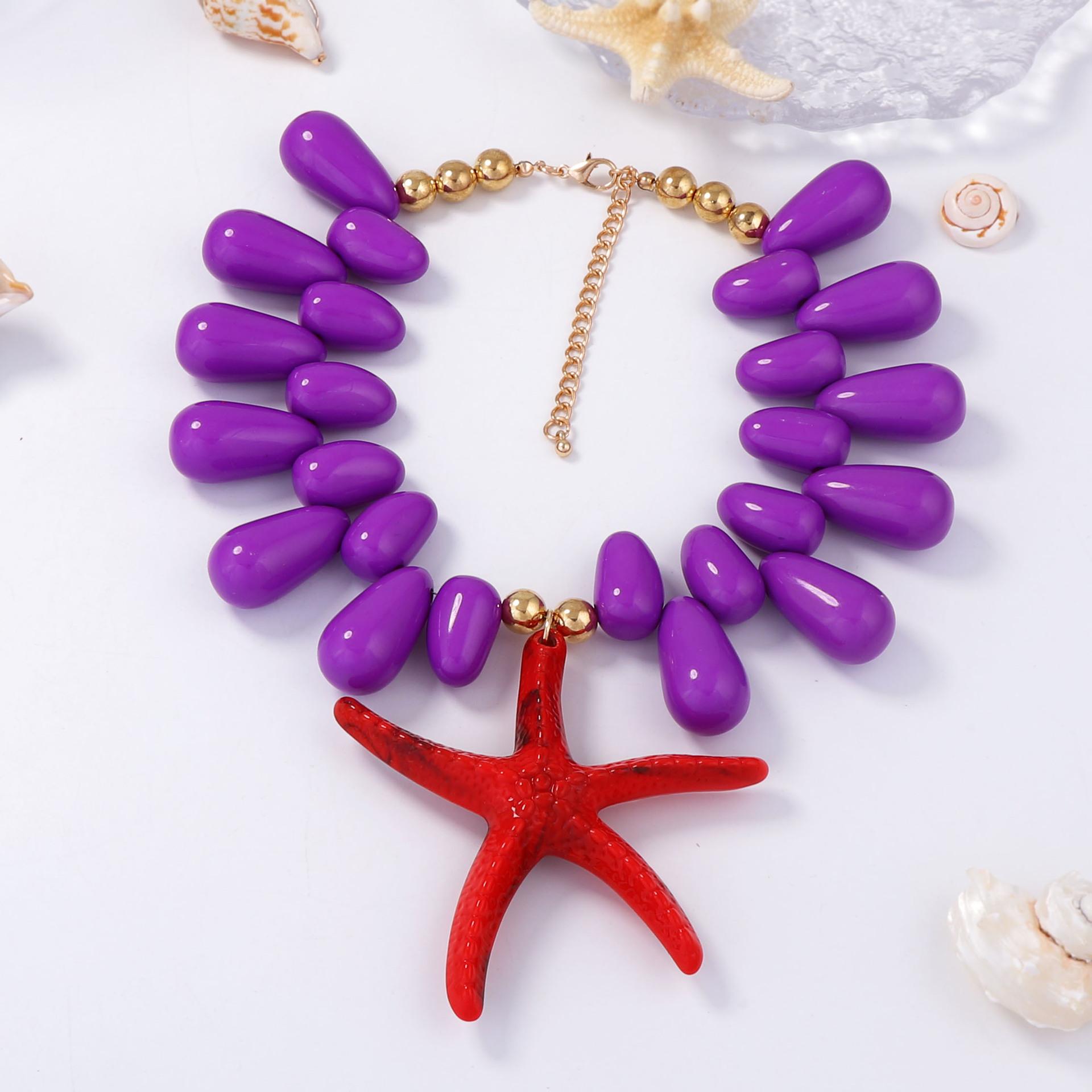 

Ocean Leisure Vacation Style Colorful Exaggerated Starfish Pendant Necklace фіолетовий