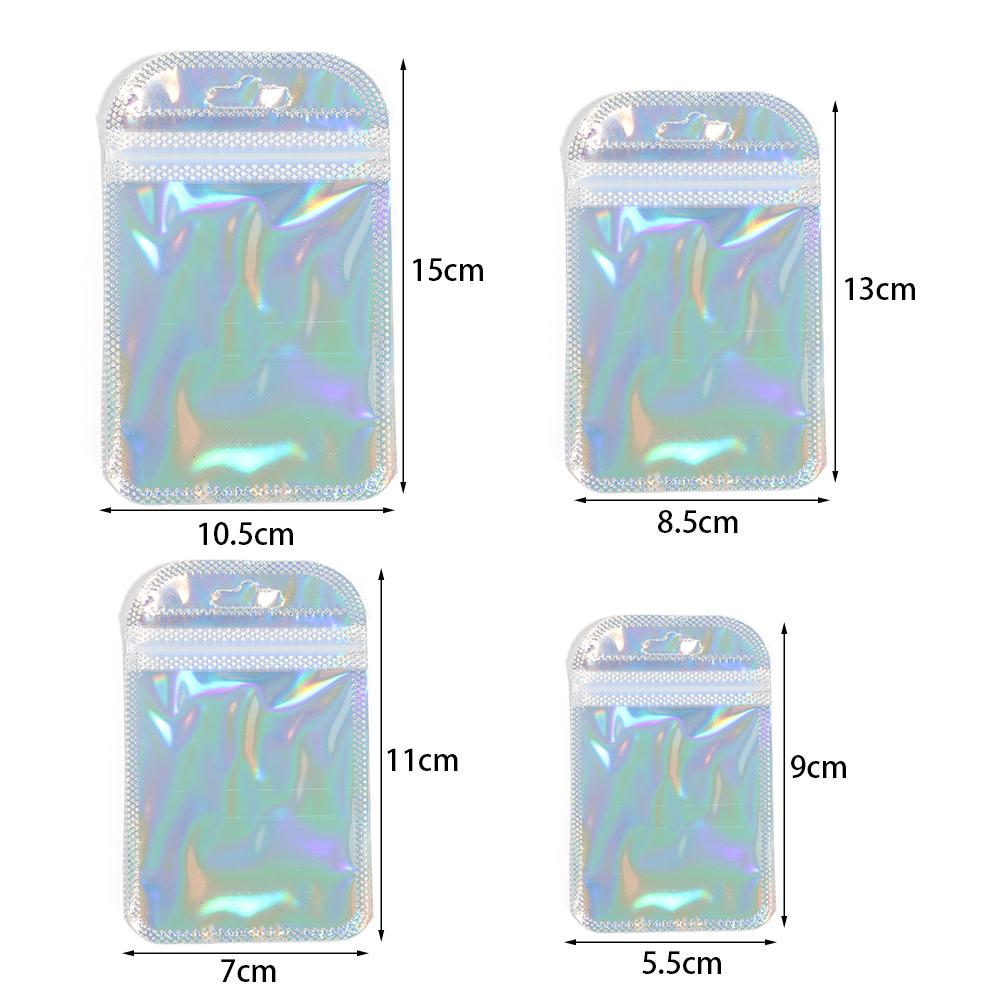 20pcs Iridescent Ziplock Bags Colorful Laser Nail Cosmetic Plastic Package Bag For Jewelry Storage Bracelet Earrings Package Bag