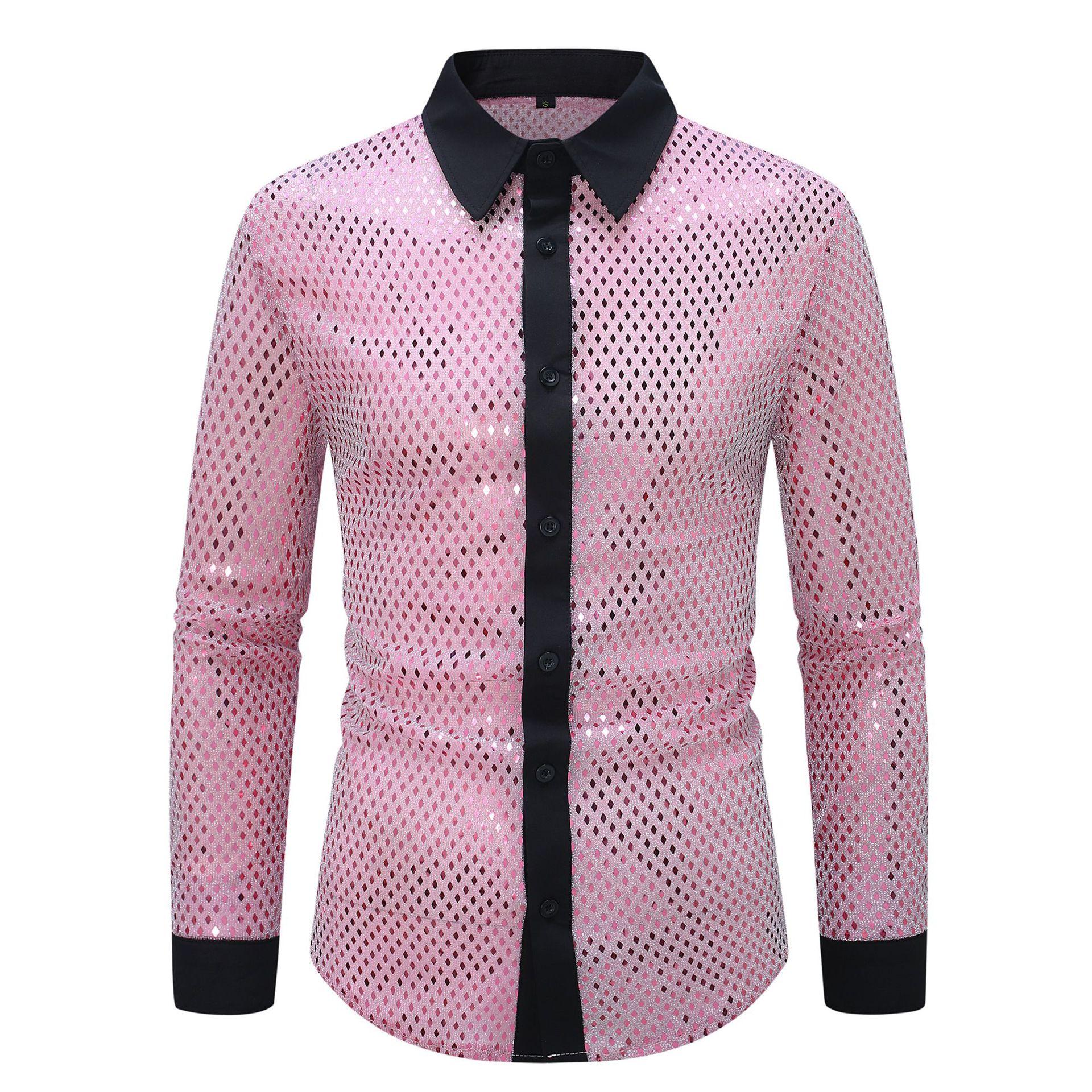 Men S Long Sleeve Sequin Shirt Nightclub Performance Wear S
