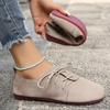 Brown Round Toe Flats Shoes Women Faux Suede Lace Up Flat Shoes for Woman Plus Size Soft Walking Casual Shoes Female