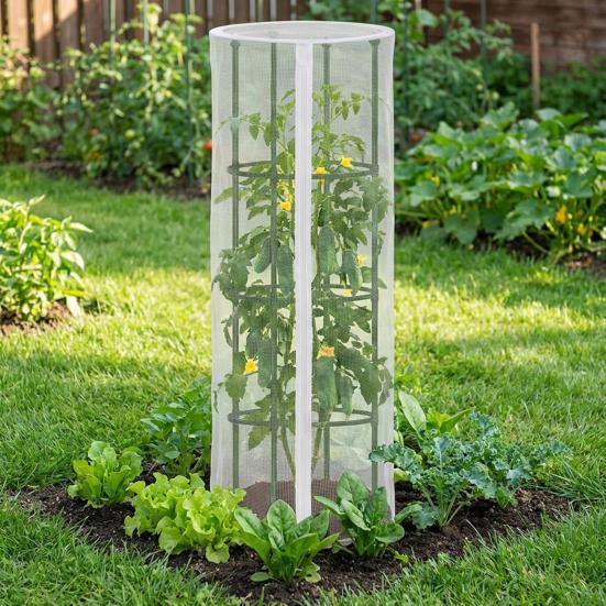 Yousheng Garden Bird Netting for Round Triangular Tomato Cage Breathable Mesh Netting Insect Barrier Netting with Zipper Drawstring Plant Cage Cover