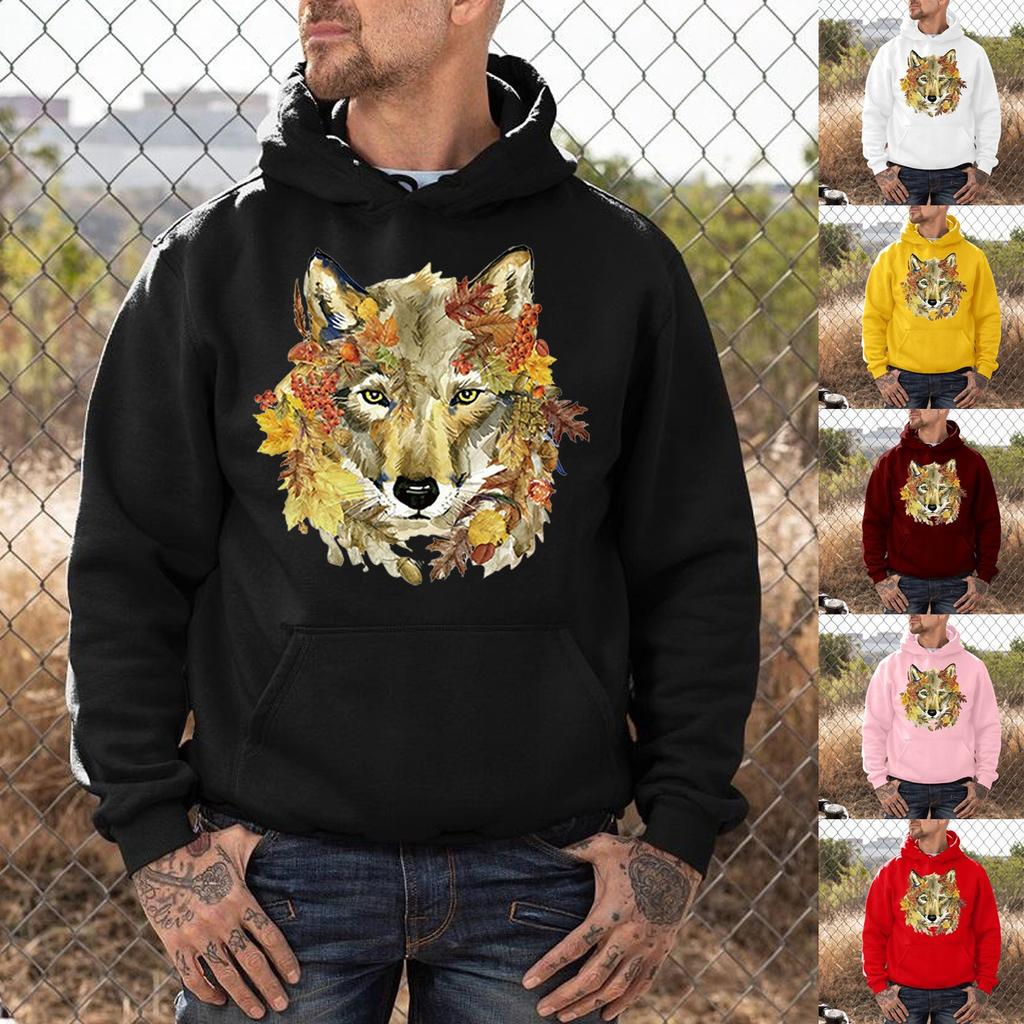 Men's Fashion Letters Printed Casual Slim Long-sleeved Hooded Sweatshirt Tops Pullover