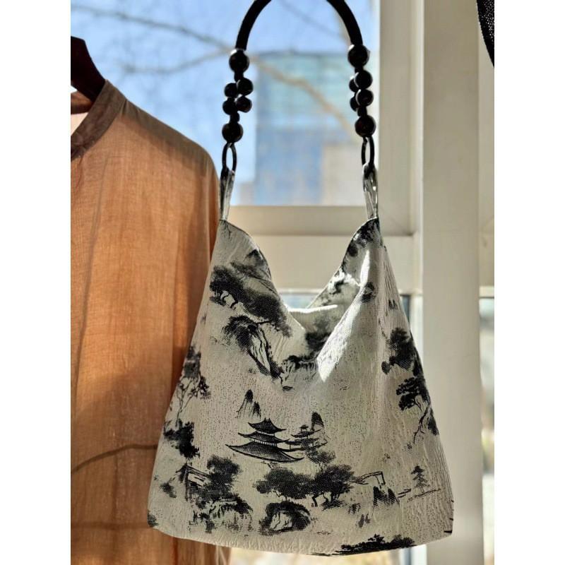 

Zhuyou Fashion 2024: Новая юбка в стиле ретро, ​​национальная модель, с принтом «Бамбуковый лесной пейзаж», женская сумка, наплечная сумка. белый