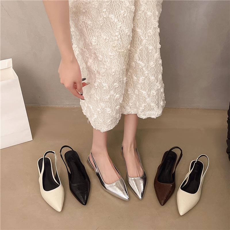 2025 summer sexy pointed low-heeled shoes women's thick-heeled sandals niche back empty French temperament bag head women's sandals