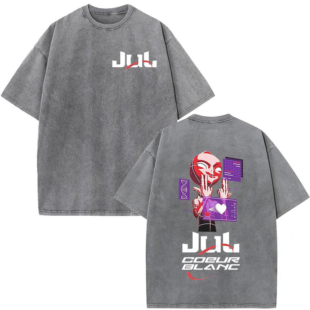 French Rapper Jul Vintage Acid Washed T Shirt Mens Women Clothing Cotton Loose Tshirt Fashion Short Sleeve Tshirts Streetwear