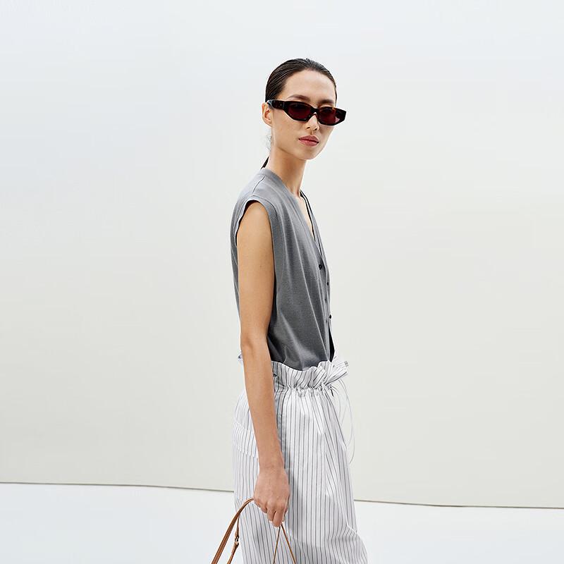 LESS 2025 Summer Sleeveless V-Neck Wool Cardigan Vest