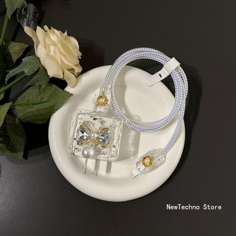 

Cute Diamond Flower Butterfly Charger Case for IPhone 11 12 13 14 15 18/20W Clear Charge Protection Cover Charger Sleeve