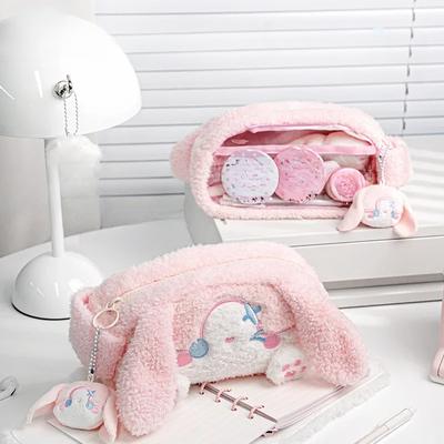 Plush Pencil Case Large Capacity Viewable Window Stationery Storage Pouch Multi-functional Pen Bag Office School Supplies