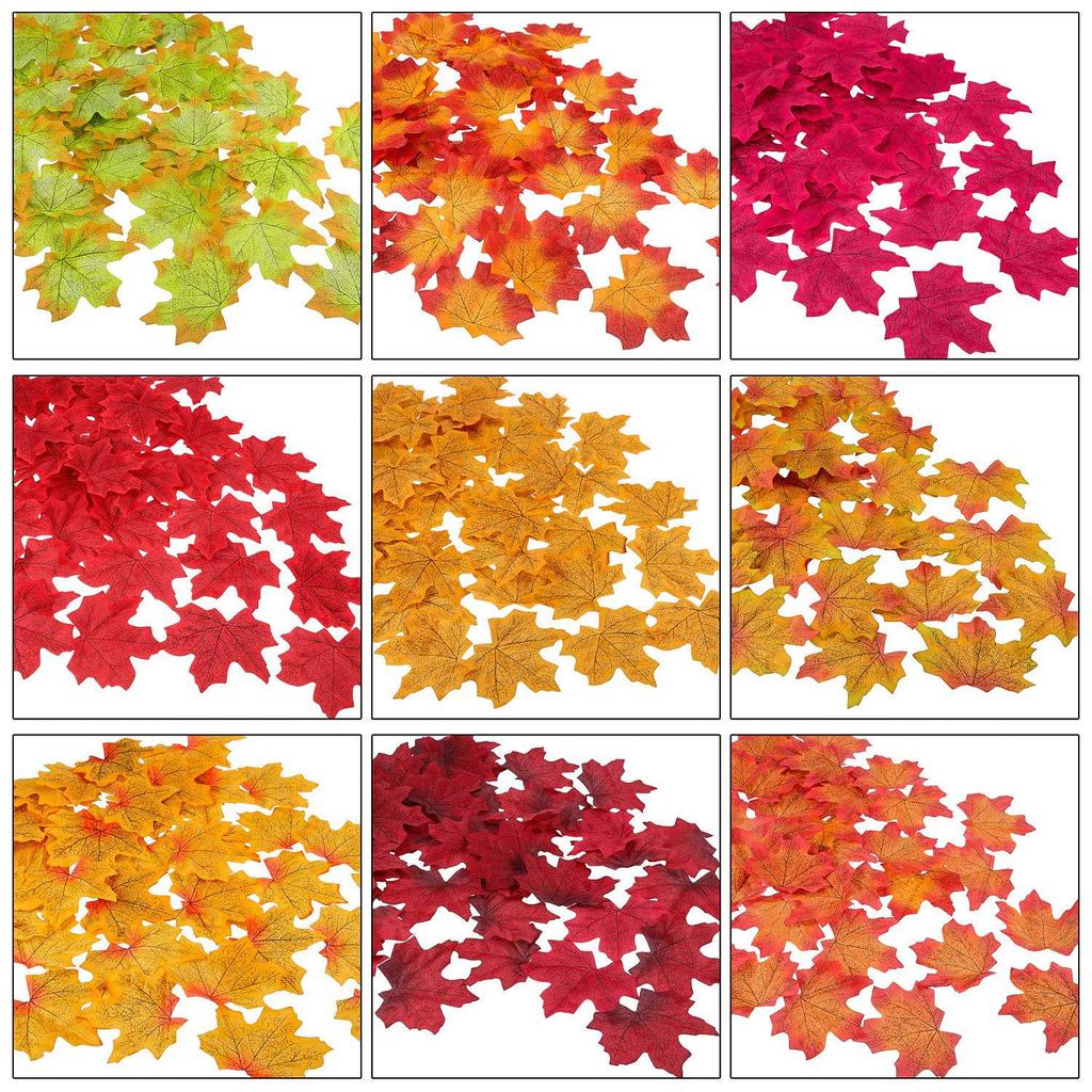 200pcs Artificial Maple Autumn Leaves Plastic Fake Leaves Fake Autumn Maple Leaves Halloween Holiday Wedding Party Decoration