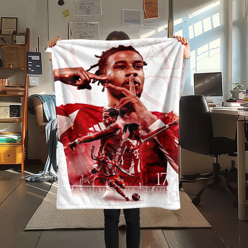 Michael Olise Bedrukte Flanellen Deken, zachte plaid voor slaapkamerbank, wasbaar, voetbalfan merchandise, geweldig cadeau.
