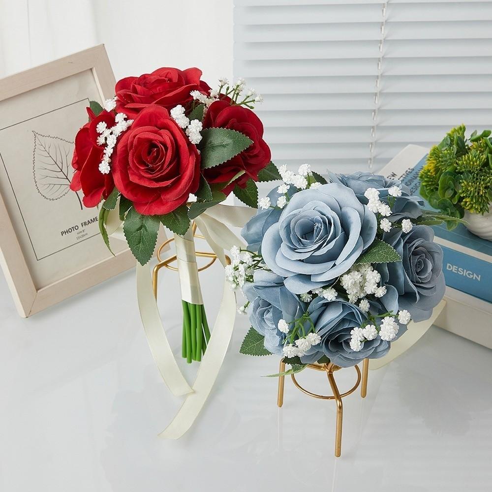 Silk Flowers Bridal Bouquet Artificial Roses Artificial Silk Flower Bouquets Women Girls