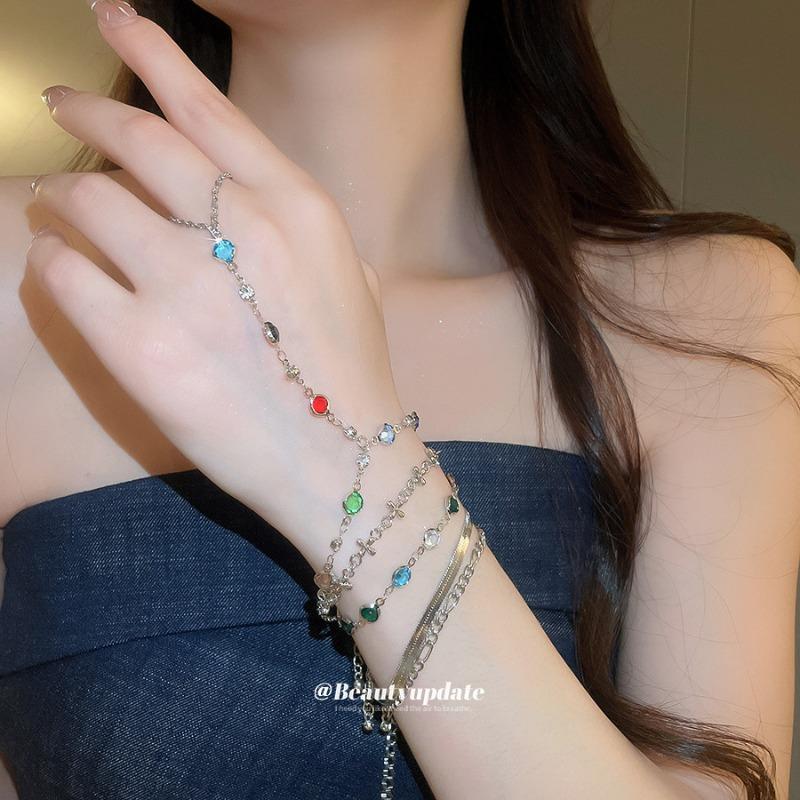 Crystal Beaded Chain Bracelet Set, Light Luxury High-end Bracelet Stacked with Retro Temperament Commuter Jewelry Women