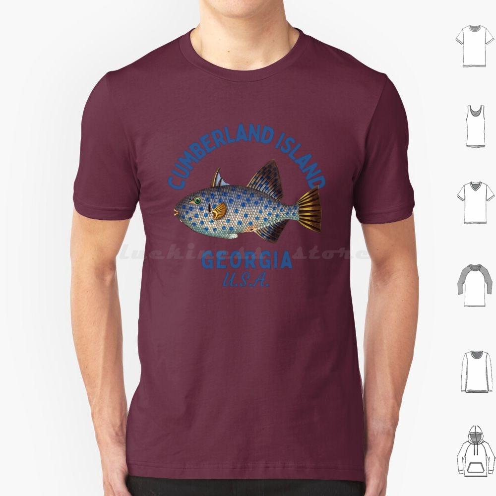 Retro Fish Cumberland Island GeorgiaNavy TextIsland Beach T Shirt Cotton Men Women DIY Print Cumberland Island Georgia S
