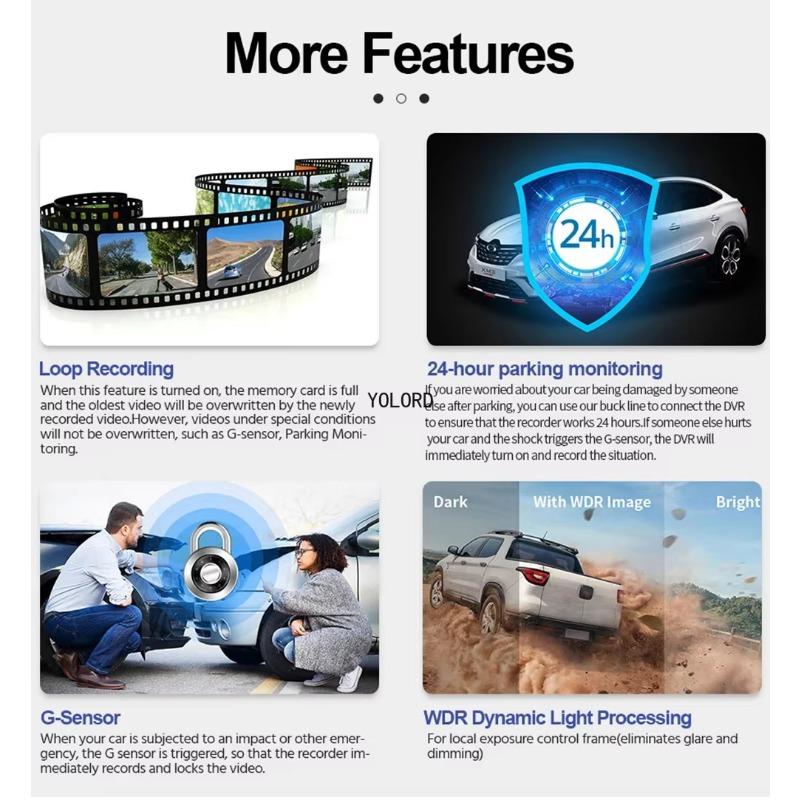 Dash Cam Mirror 12 Inch Touch Screen QHD 2K 3-Lens Video Recorder Rearview Mirror 3 Channel WiFi Car DVR Mirror DVR Black Box