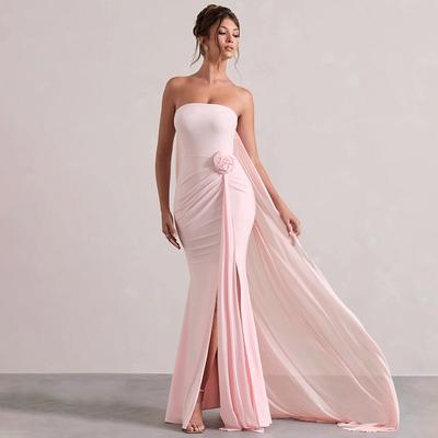 Autumn and Winter New Long Dress Temperament Tube Top Sleeveless One-word Shoulder Split Dress Trailing Dress