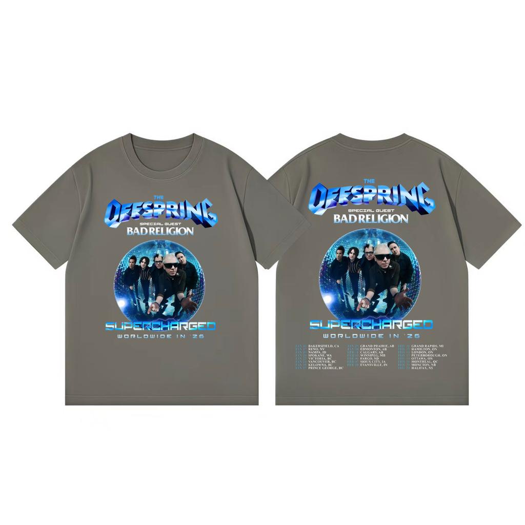 Band Punk Rock The Offspring Supercharged Tour 2026 Magliette Grafiche Alta Qualità Moda Maglietta Unisex Casual Magliette in Cotone