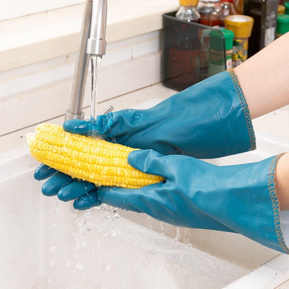Waterproof Fleece-lined Cleaning Gloves with Fleece Keep Warm Dishwashing Gloves Thicked Wear-resistant Warm Household Gloves