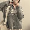 Korean Chic Retro Color Block Knit Sweater Coat for Women