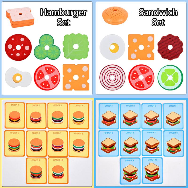 Montessori Hamburg Sandwich Stacking Wooden Toys With Order Cards Preschool Education Fine Motor Skills Interaction Simulation