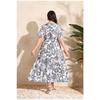 Summer Women Dress Short Sleeve High Waist V-Neck Midi Dress Plus Size Sexy Temperament Print Dress