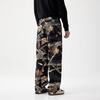Bajia popular loose straight wide-leg denim print graffiti black branches fallen leaves fashion street jeans men