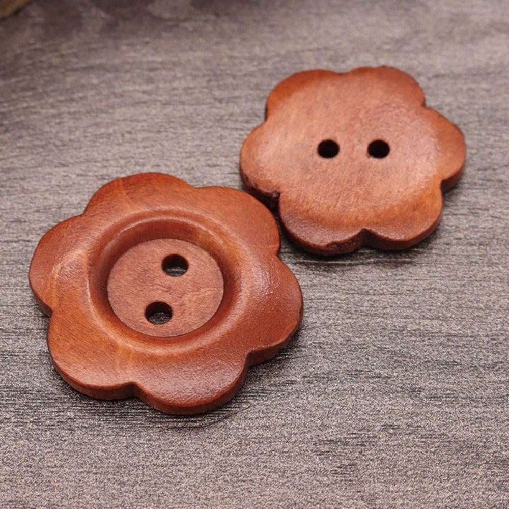 50PCS Vintage Wood Buttons Flower Shaped Sewing Button Overcoat Clothing Button Clothing Sewing