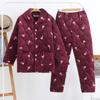 Middle Aged Elderly People Coral Velvet Pajamas Suit Winter Three Layer Thick Warm Women Plush Cotton Jacket Pants Two PCS Women