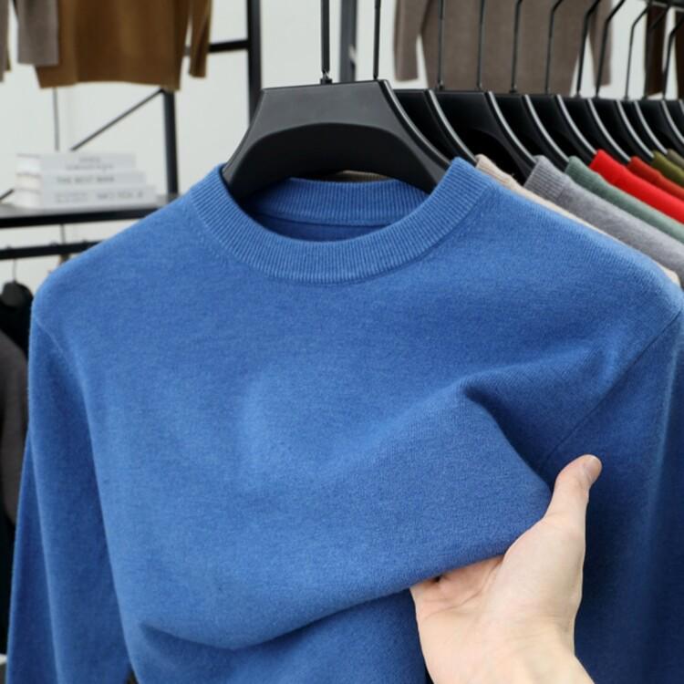 Men's Thick Knit Sweater - Round Neck, Solid Color, 500g, Autumn/Winter
