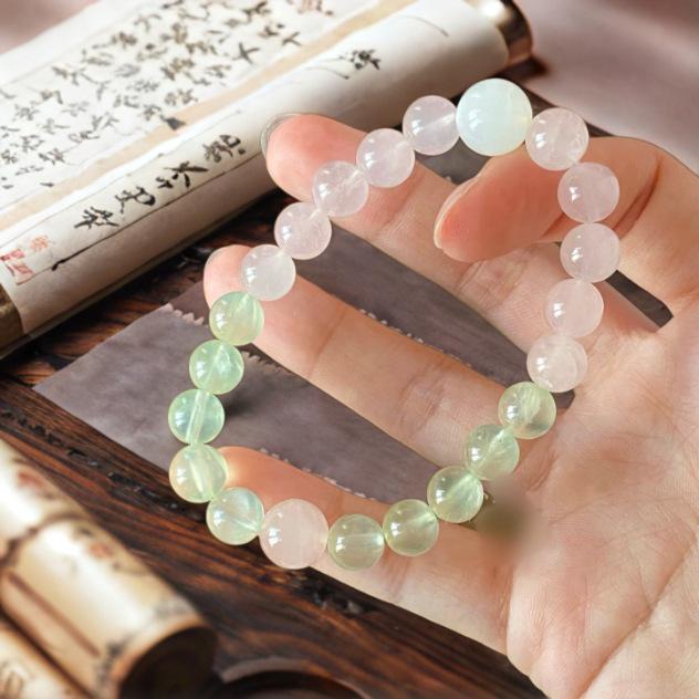 Women's Luxury Rose Quartz & Prehnite Crystal Bracelet - Perfect Gift for Girlfriend or Bestie