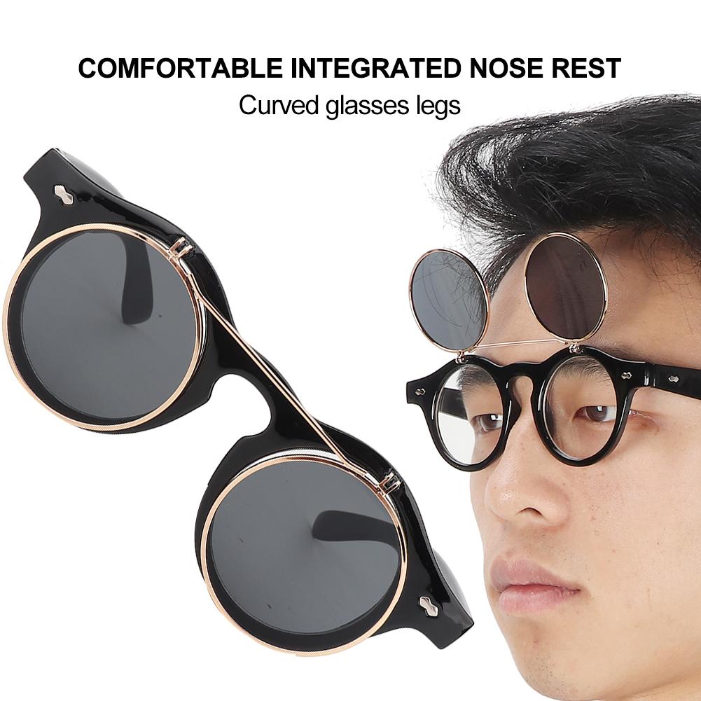 Personality Vintage Punk Style Flip Sunglasses Round Frame Flip Eyewear Eye GlassesBlack
