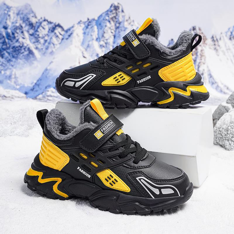Winter Children Outdoor PU Upper Plush Warm Shoes Girls Fashion Kids Jogging Sneakers Toddler Snow Boots Boys Walking Trainers