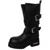 Fashion Short Boots Belt Buckle Locomotive Boxing Boots Women's Design Thick-soled Leather Boots Retro Medium Tube Thick Heel Knight Boots