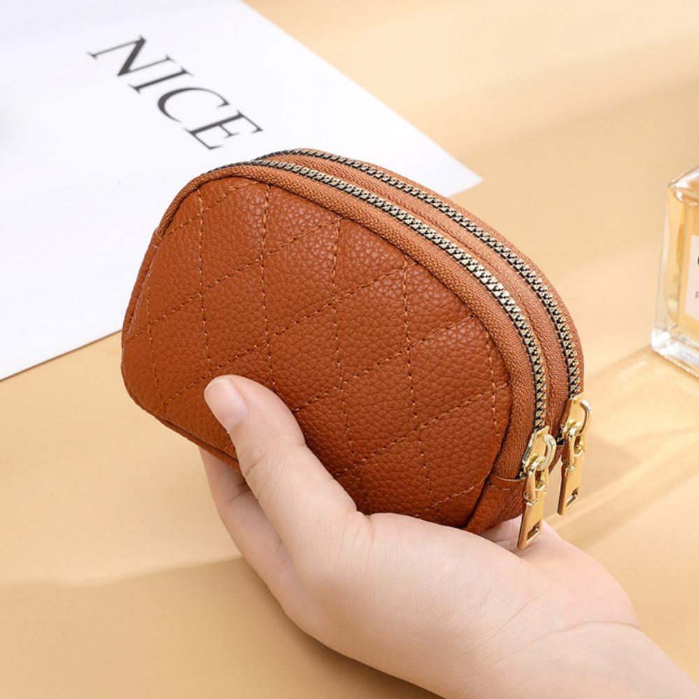 New Double Layer Coin Purse Zipper Multifunctional Key Bag Portable PU Small Handbag