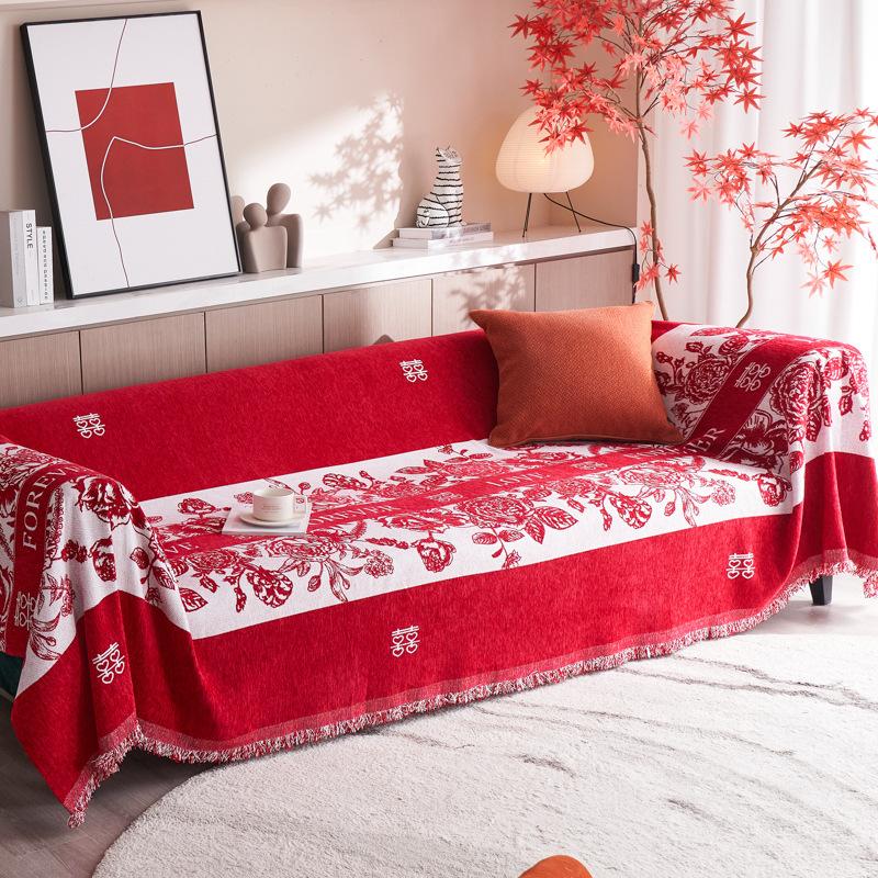 

Свадебный праздничный чехол для дивана на все времена года, нескользящая подушка, макет свадебной комнаты, большой красный чехол для дивана, ткань с полным покрытием 180-130cm