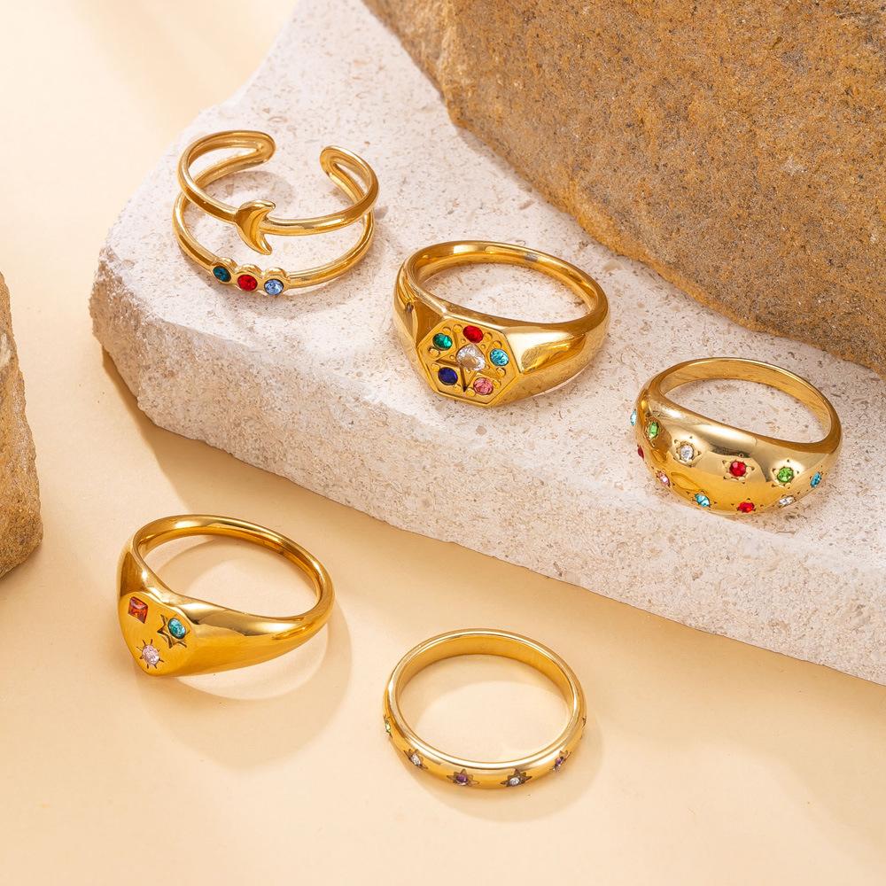 Stainless Steel Ring Casting Heart Inlaid with Colored Diamonds Stackable Ring Light Luxury High-End Feel Titanium Steel Jewelry Factory