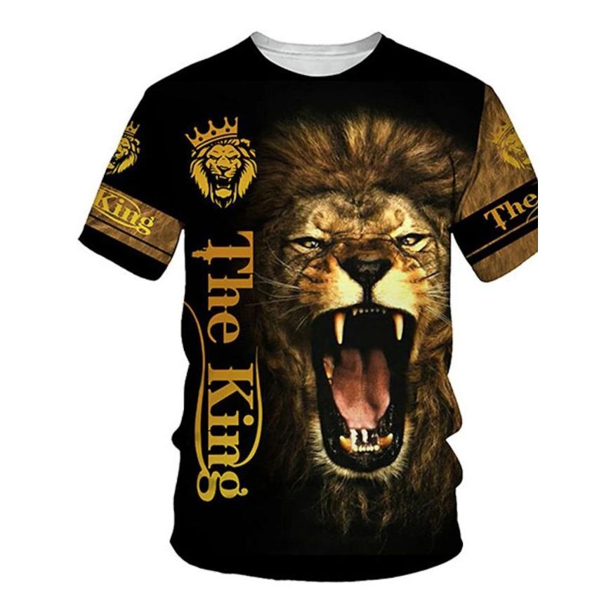 Men's Gender-Neutral T-Shirt 3D Printed Lion Round Neck Casual Short Sleeve Top Street Wea Men's T-Shirt Oversized T-Shirt