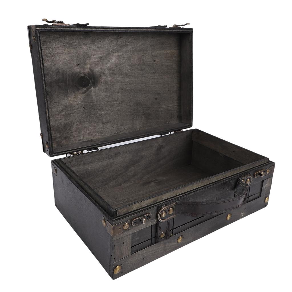 Wooden Chest Vintage Wood Storage Trunk with Lid Retro Suitcase Portable Box Ancient Photography Props S