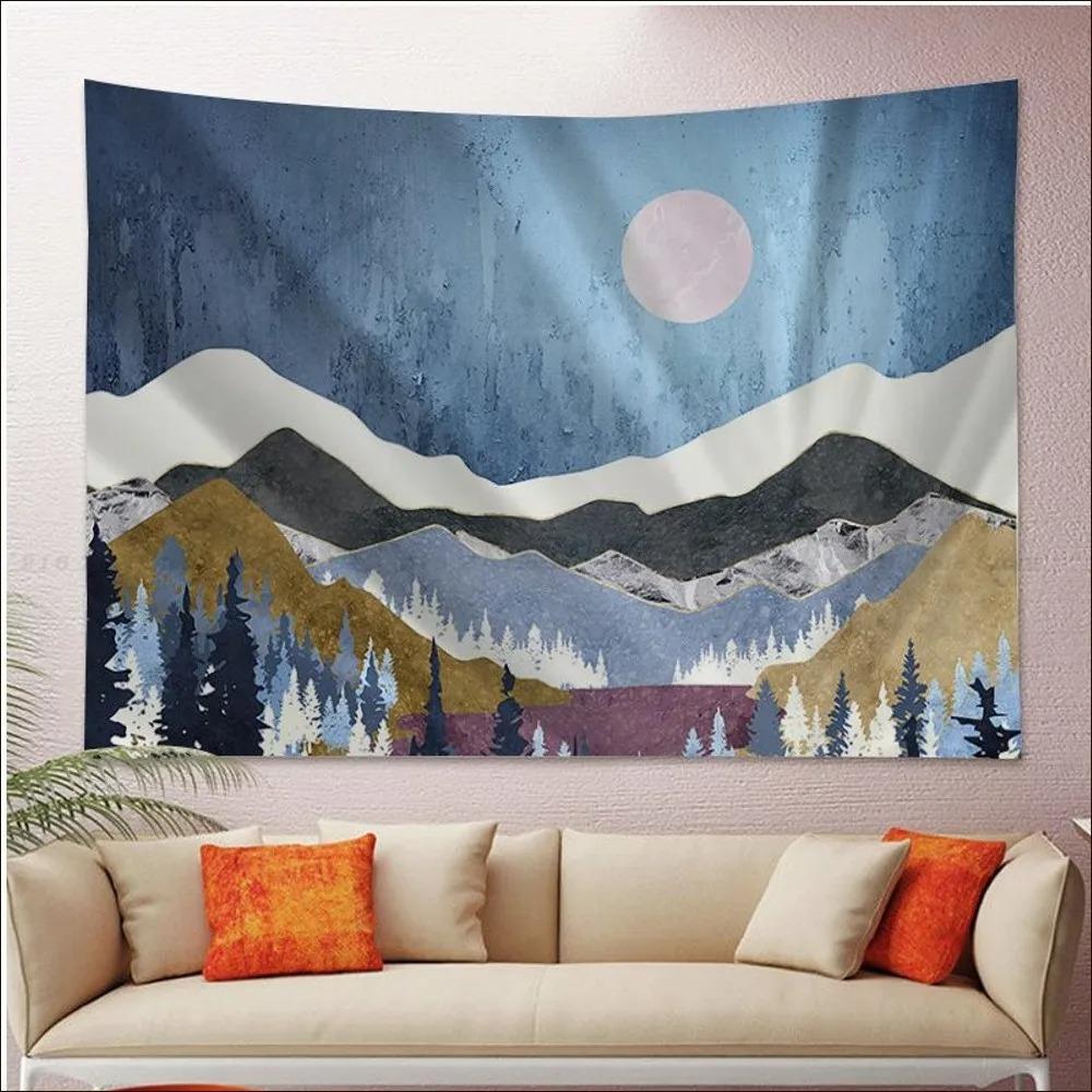 Office Living Room Tapestry Abstract Painted Sunset Mountain Hanging Cloth Home Wall Decoration Tapestry