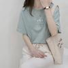 Summer Women Crew Neck T-shirt Loose Casual Solid Botanical Print Short Sleeve Tee T-shirts and Long Sleeves