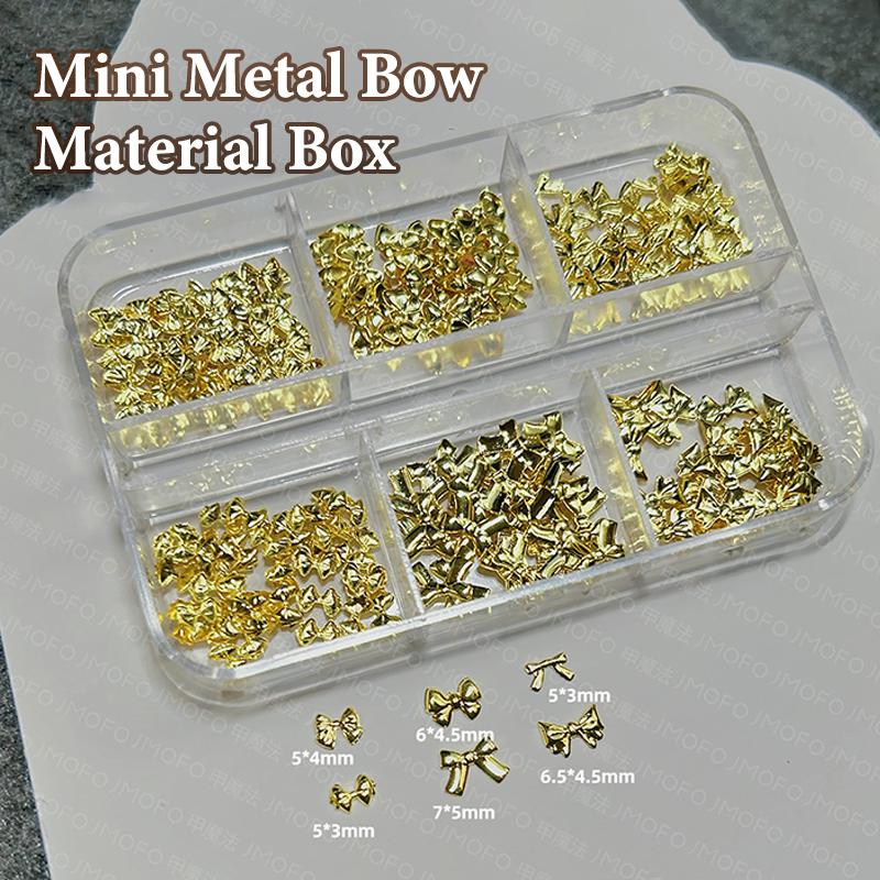 6 Fächer Mini Schleifen Nagelanhänger Gold Silber Schleife Perle Nagel Strasssteine Nageldekorationsteile Maniküre Zubehör