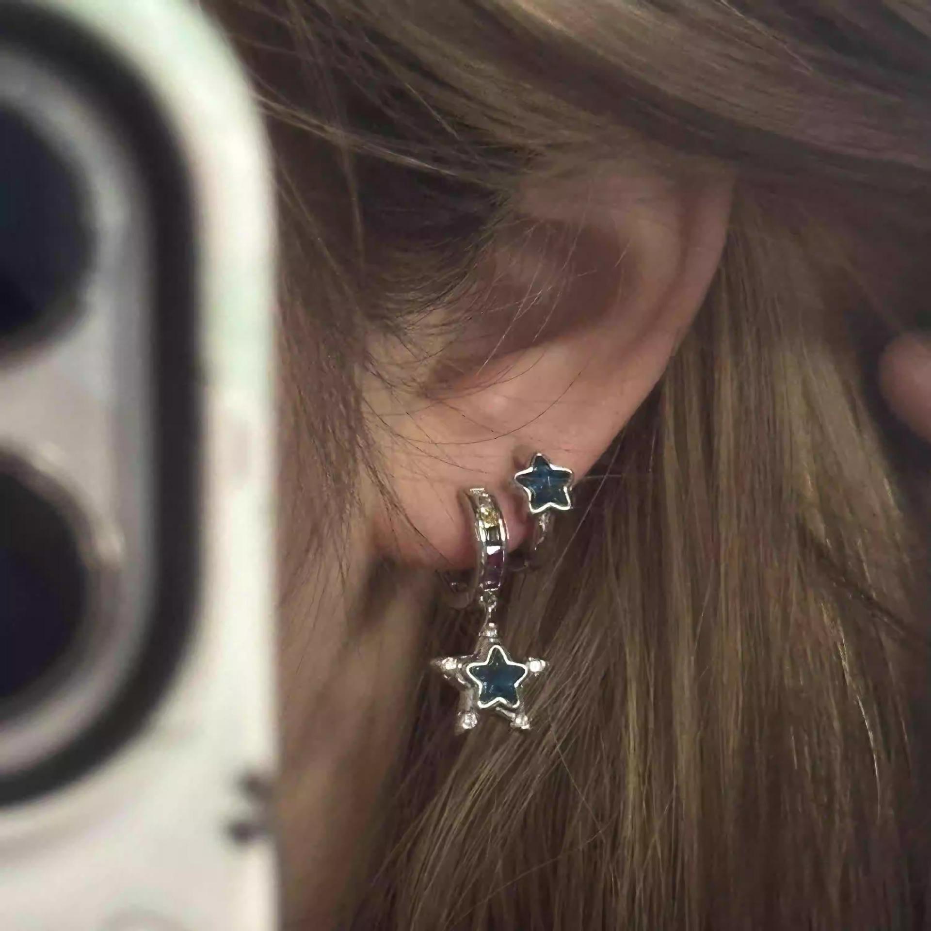 

Asymmetric Blue Star Ear Buckle Niche Sweet Cool Unique Design Simple Versatile Temperament Women s Fashion Casual Daily Trendy Jewelry