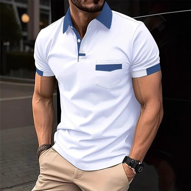 Summer Men's Fashion Breathable Color Block Pocket Men's POLO Shirt Sports Polo