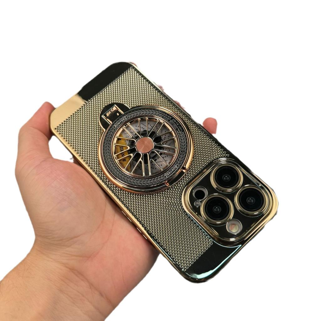 Applicable To IPhone 16 Mobile Phone Case Gyro Rotary Bracket Electroplated Breathable Heat Dissipation Mesh Shell Apple 14 Anti-fall Hard Shell